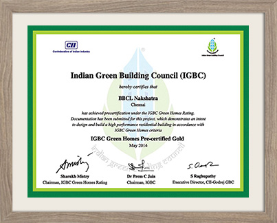 IGBC Certificate to BBCL Nakshatra - Chennai property developers